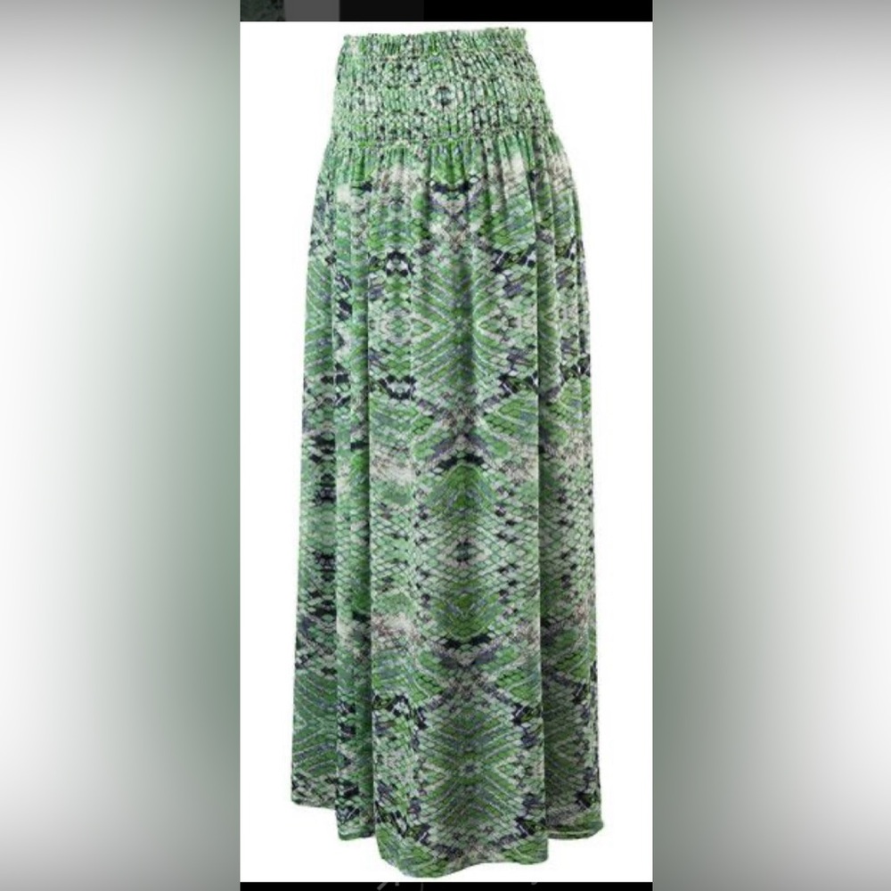 CAbi Green Patterned Maxi Skirt